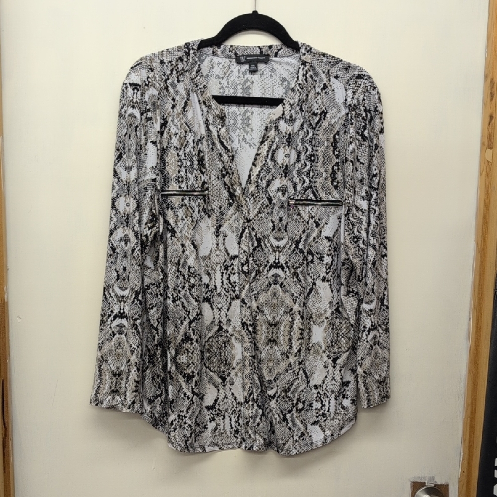INC International Concepts Black and White Snake Print Blouse